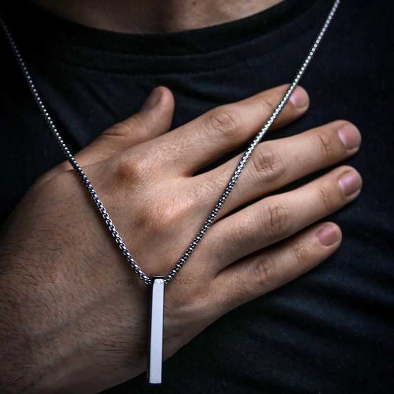 Waterproof lar Necklaces for Men WenStainss Steel Rectang Vertical Bar Pendant NecklaceSimp Casual Collar Gifts W250712