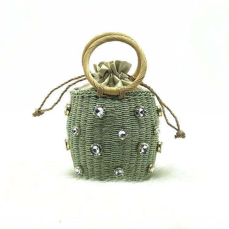 Summer Round Rattan Handmade dia Pearl Bohemian Leisure Straw Bucket Knitting Shoulder Crossbody Beads Beach Bag