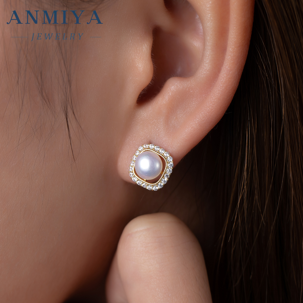 Luxury 925 Silver Needle Pearl Earrings Zircon Pearl Wedding Drop Stud Earrings Women
