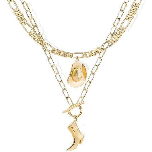 Luxury Jewelry Designer Jewelry European And American Cross-border Simple Western Cowboy Hat Necklace Niche Retro Trend Cowboy Boot Pendant Versatile