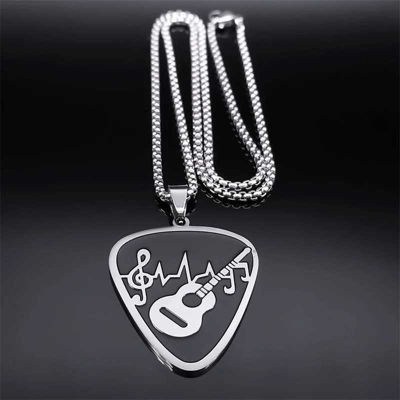 Rock Music Note Guitar Pick Necklace for Women Men Silver Color Stainless Steel Musical Symbol Chain Necklaces colares N7957S06 W250712
