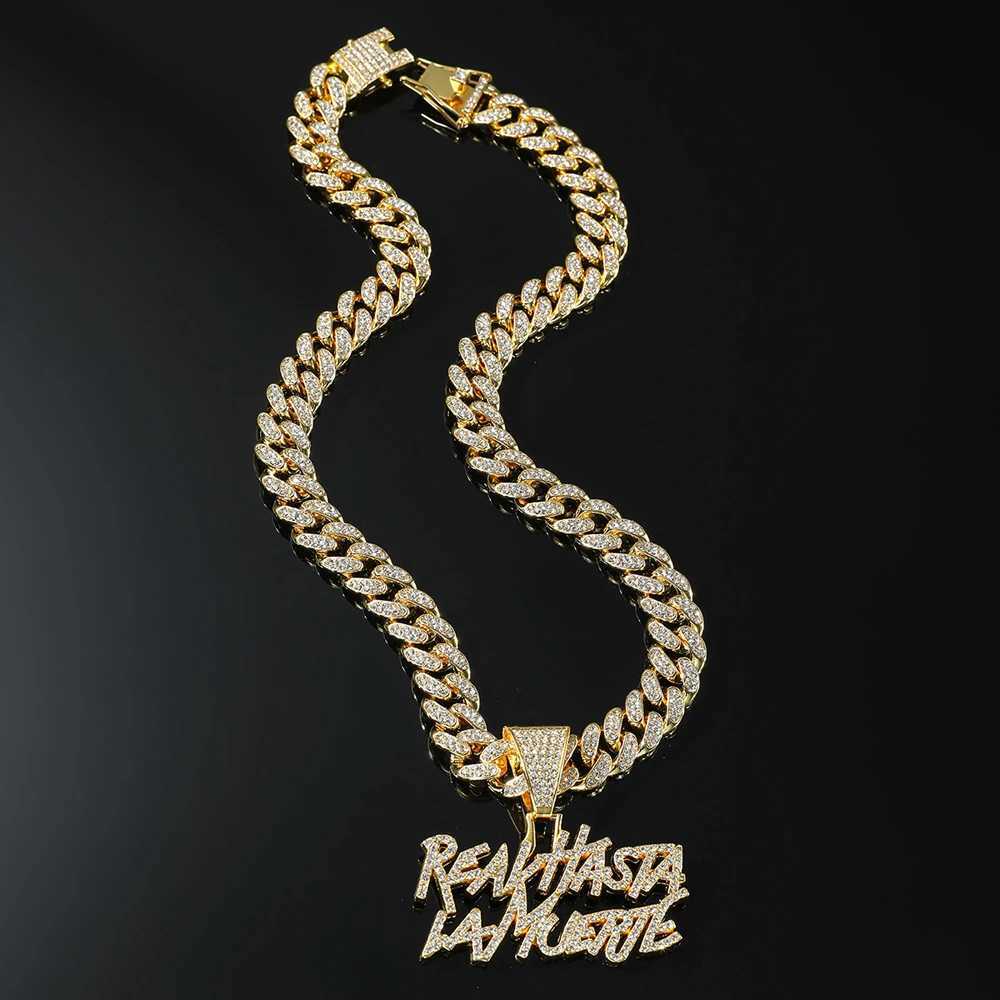 Men Hip Hop Double Row Spld Tters Pendant Necklace With 1m Cuban Chain Hiphop D Out Necklace Fashion Punk Jewelry Gift W250712