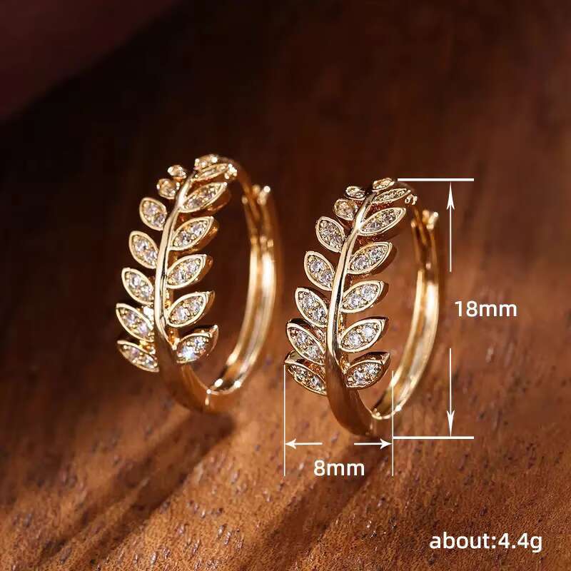Simple Trendy Leaf Design Olive Silver Plated Small Earrings for Women Cubic Zirconia Hot-Sale Trendy Jewelry Earrings
