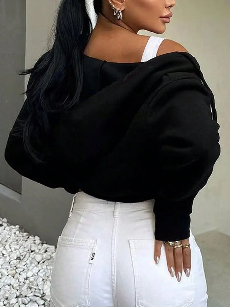 Women Casual Solid Color Short Hoodie Autumn Winter Zipper Cardigan Hooded Sweatshirt Female Korean Thickened Warm Outerwear 250707