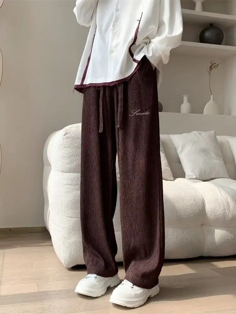 Casual Ice Silk Pants Men Wide Leg Lightweight Baggy Sweatpants White Straight Linen Trousers Male Summer Elastic Hiking 250708