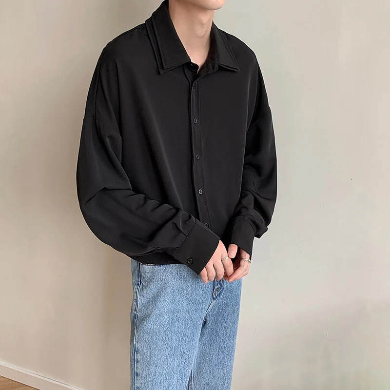 Long sleeve shirt men Double Collar Ice Silk Shirt Men Vintage Wine Red Shirts Men Korean Comfortable Blouse Casual Loose Shirt 250707