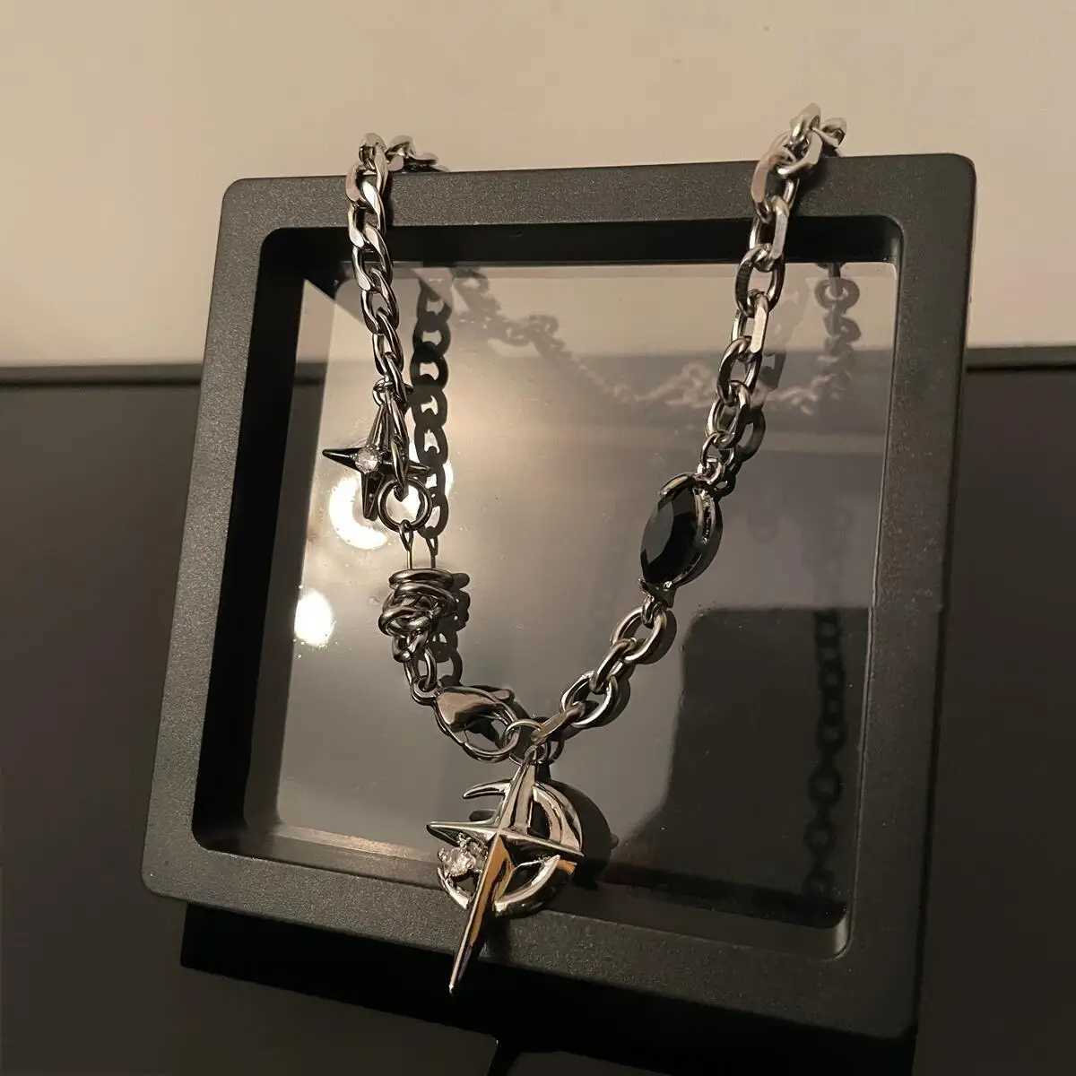 Hip Hop Moon Star Pendant Necklace For Men Wen Titanium Steel Spld Sweater Chain Kpop Unisex Jewelry Street Punk Accessories W250712