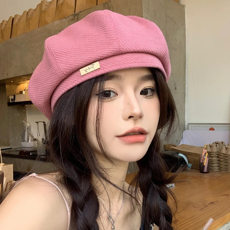 Cute Pink Berets Caps for Women Show Face Small Spring Korean Version Fashion Casual Retro Octagonal sboy Hats 250712