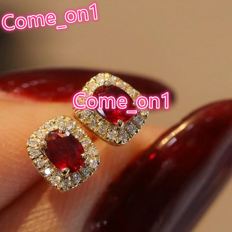 Wholesale Vintage Women Oval Red Crystal Cubic Zirconia Earring for Wedding Hot Sale Gold Plated CZ Stud Earrings Jewelry