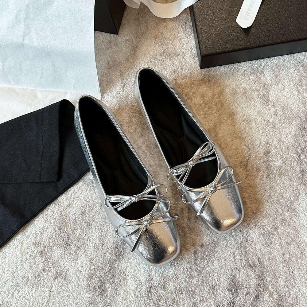 796-5 Silver Hidden Wedge for Women New Square Toe Shallow Mouth Bowknot French Mary Jane Fashion Shoes