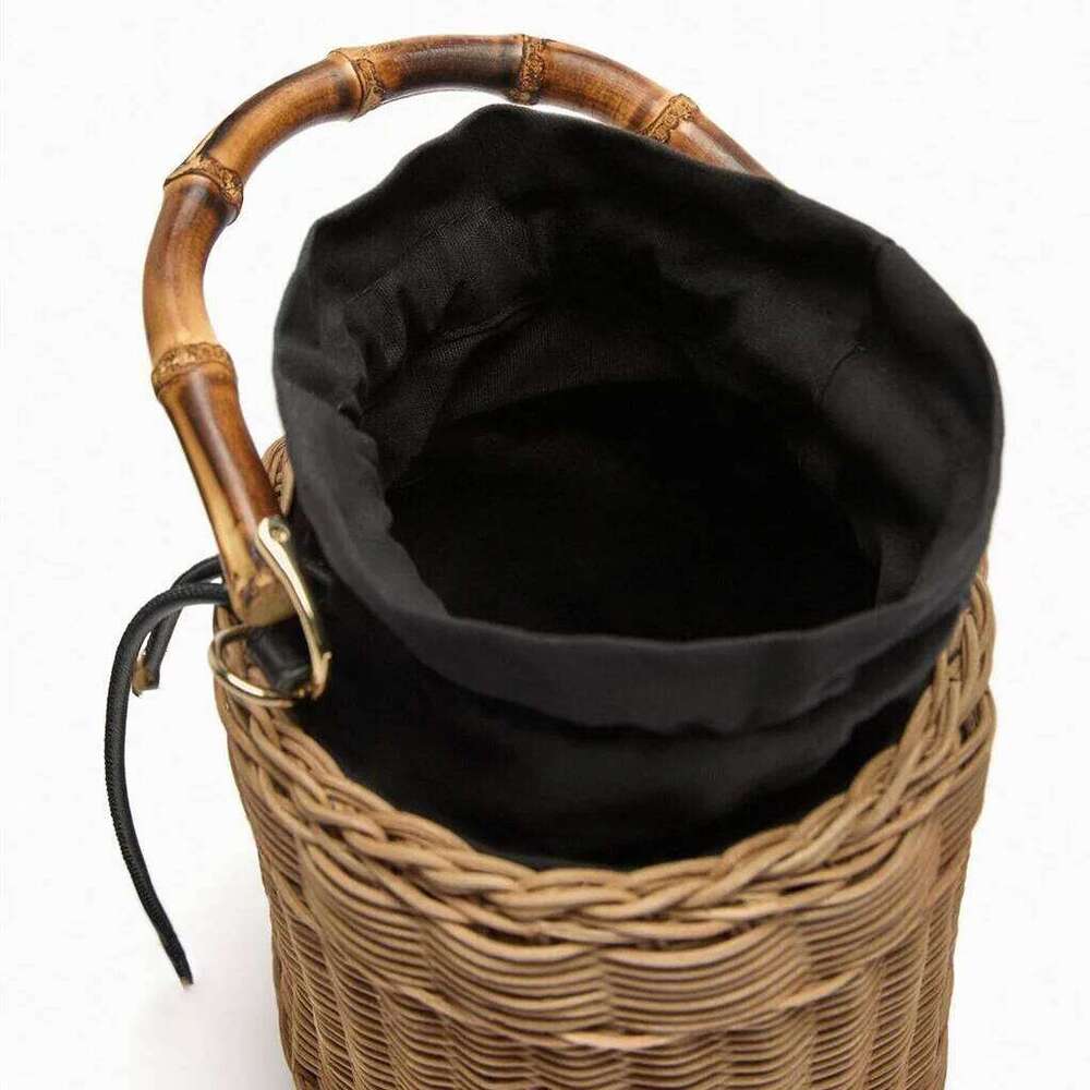 New Women's Bohemian Crossbody Bag Drawstring Straw Woven Bucket Bags Female Rattan Wicker Bamboo Handle Beach Handbags