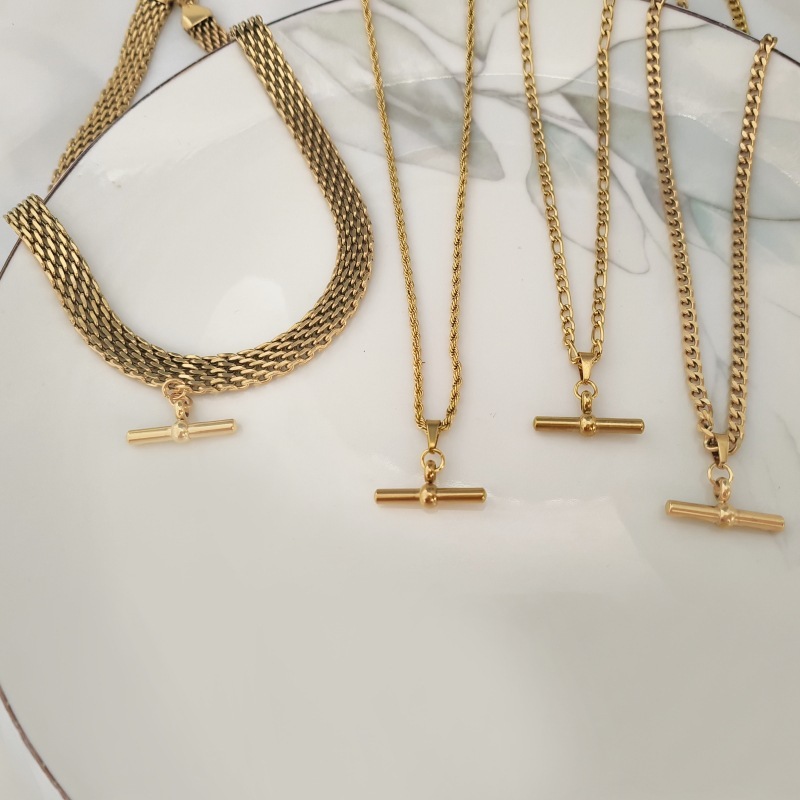Luxury Jewelry Designer Jewelry Fashion High-end Women's Accessories Stainless Steel T-shaped Pendant Titanium Steel Personality Necklace Light L