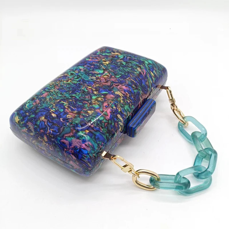Womens Handbag Acrylic Evening Bags Navy Blue Vintage Colorful Sequins Clutch Purse Party Prom Casual Shoulder Crossbody 250708