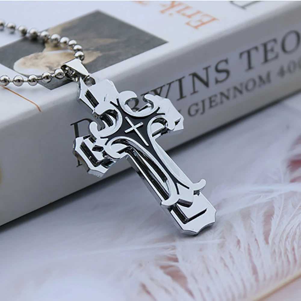 2024 New Necklace For Men Titanium Steel Three-layer Cross Pendant Ball Chain Fresh Sweet Fashion Necklace W250712