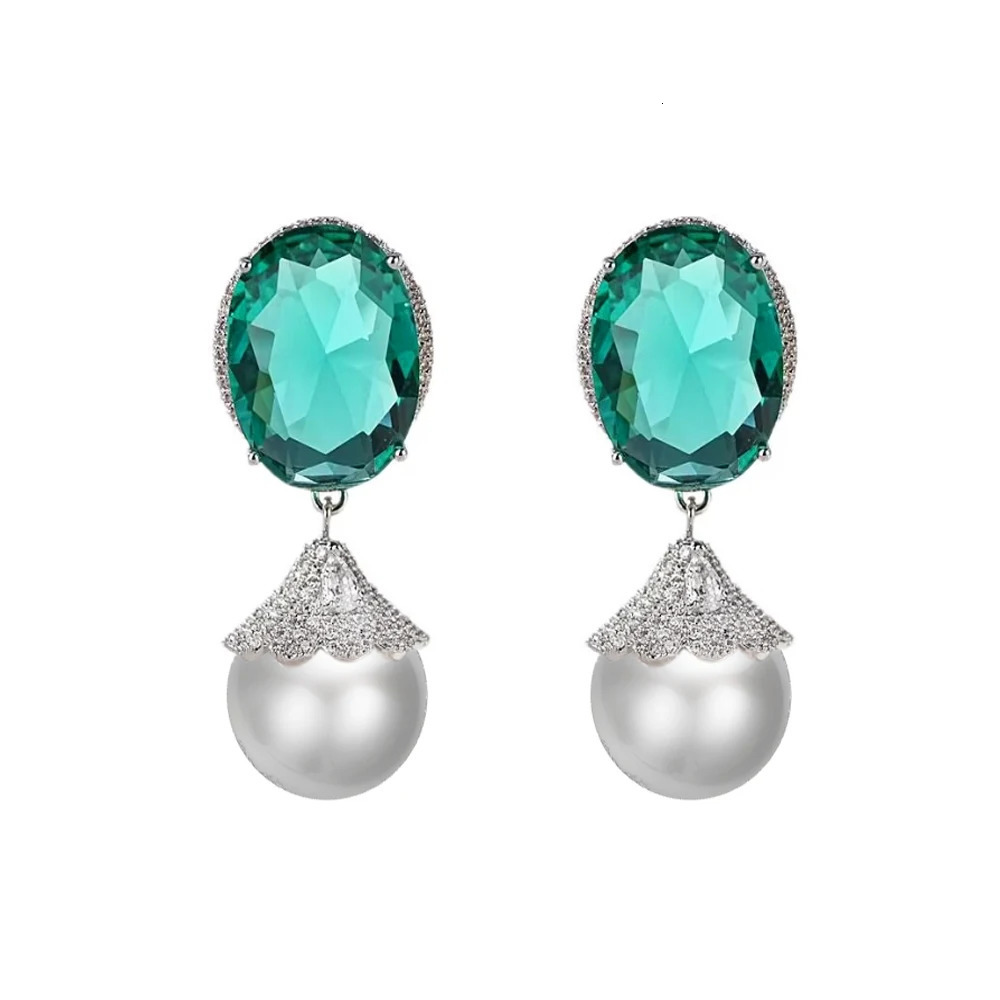 ThreeGraces Elegant Green Cubic Zirconia Big Simulated Pearl Drop Earrings for Women Bridal Wedding Party Jewelry E1933 250711