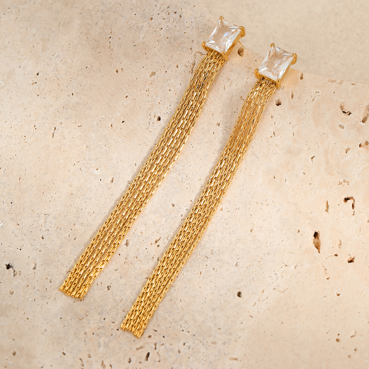 New Summer Collection European and American Style Stainless Steel Fringe Diamond Set Cubic Zirconia Earrings with High end Aesthetic and Cool Design