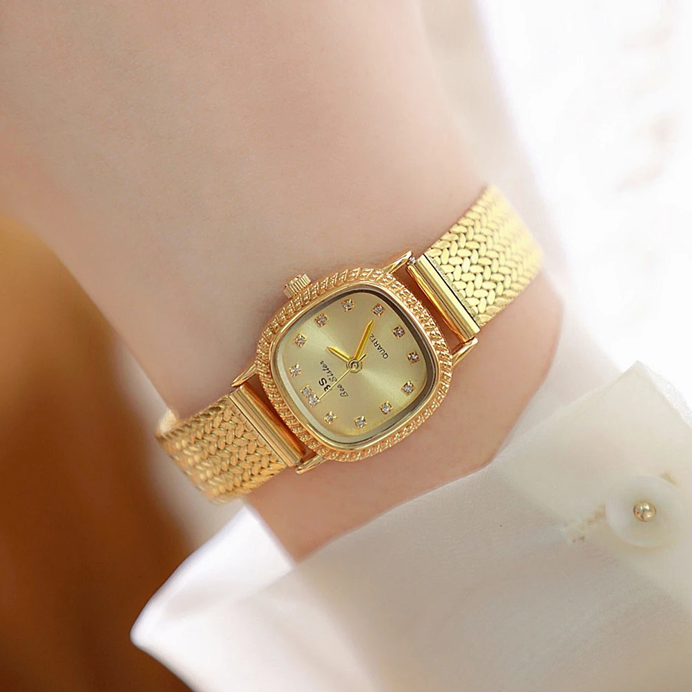 Womens Watches Golden Vintage Watch Stainless Steel Wheat Strap Minimalist Quartz Wristwatch For Women 250712