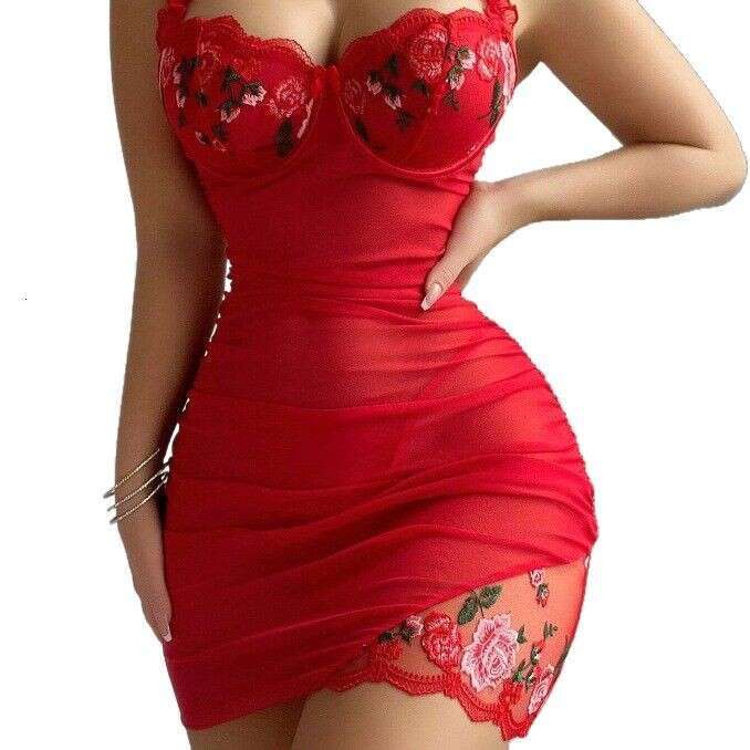 Sexy Lingerie Set Lace Lingerie Sexy Underwear Spring Sexy Sheer Nightdress New Strap Off Shoulder Slim Fit Bodycon Embossed Dress
