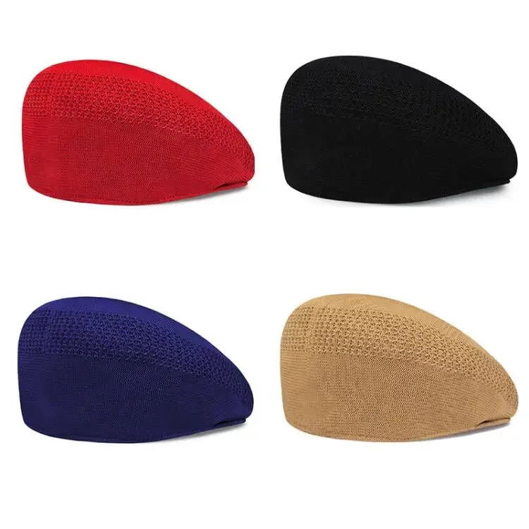 Solid Color Beret Hat Women Men Breathable Berets Cap Mesh Spring Summer red black navy 250712