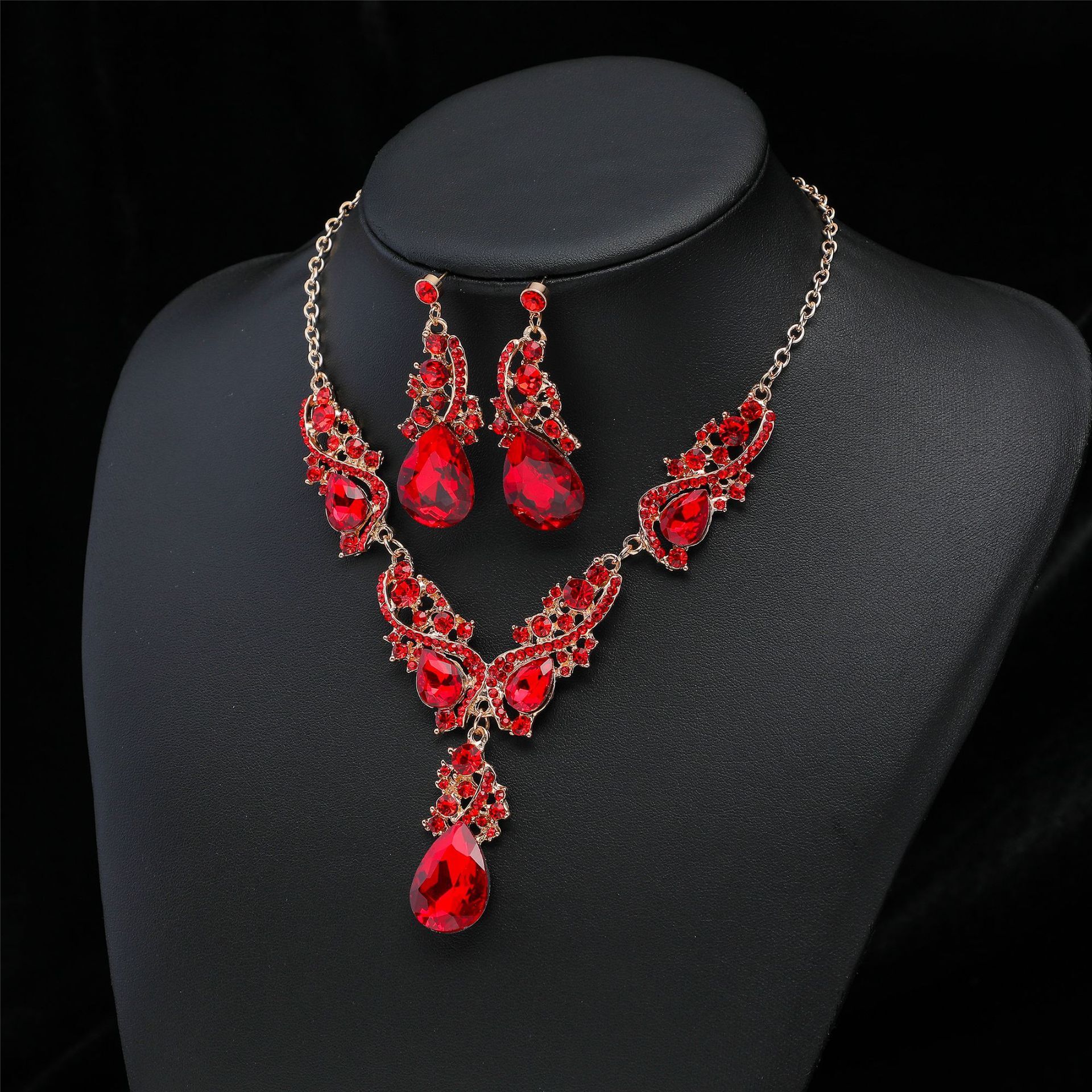 Luxury Jewelry Designer Jewelry European And American Foreign Trade New Exaggerated Necklace And Earring Set Retro Cross Mirror Alloy Electroplated Je