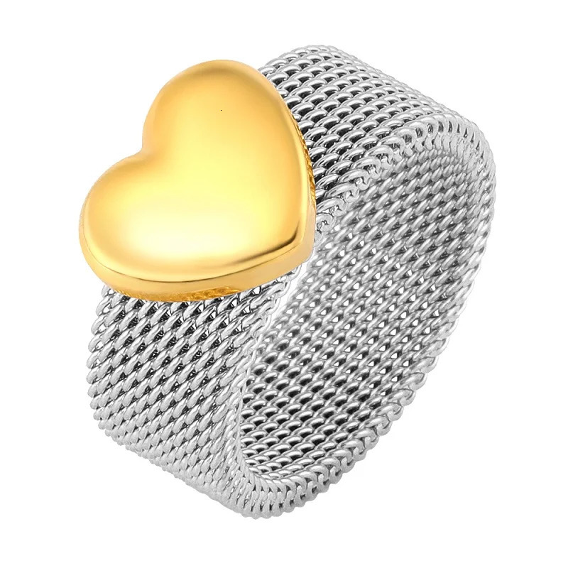 Fashion Love Heart Mesh Rings Charm Reticulate Shiny Stainless Steel Round OL Finger Ring For Men Women Wedding Party Jewelry 250708