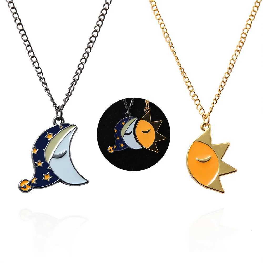 2pcs Couple Sun and Moon Splicing Necklace Good Night Expression Pendant Necklace Valentines Day for Men Wen Jewelry Accessories W250712