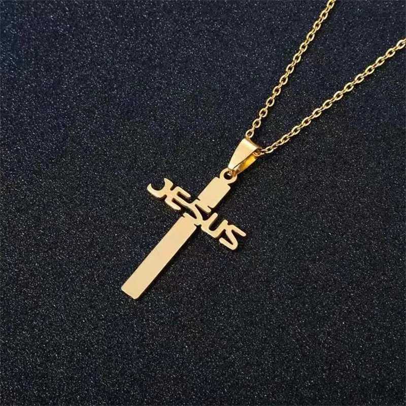 Stainless Steel Cross Pendant Monogram Jesus Choker Necklace Men Women Daily Wear Jewelry W250712