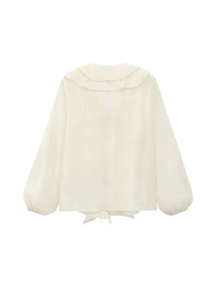 TRZA Women Fashion With Ruffles Shirts Long Puff Sleeves Button-up Female Blouses Chic Tops 250708
