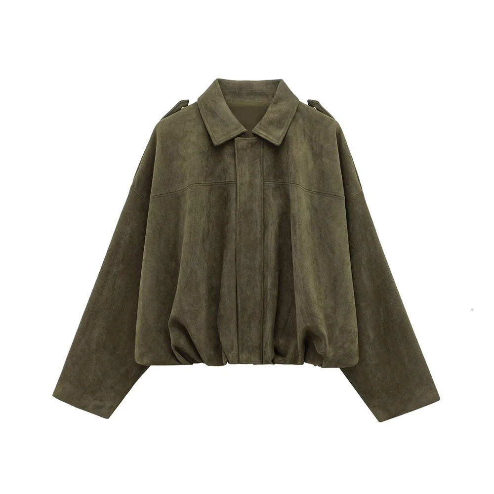 2025 Spring Product Womens Fashion Casual Suede Texture Effect Pilot Jacket Coat Flip Collar Shoulder Badge Short To 250709