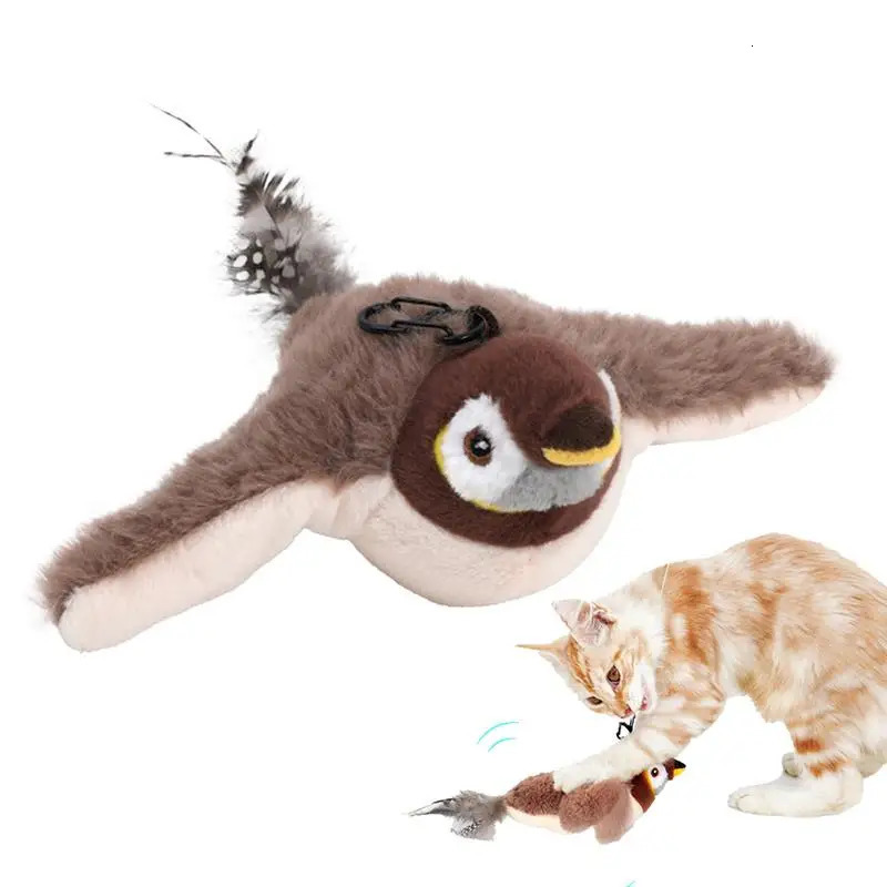 Interactive Cat Toys Rechargeable Flying Bird Cat Toy Chirping Flapping Birdno Flying Can Add Catnip Touch Activated Plush Toy 250708