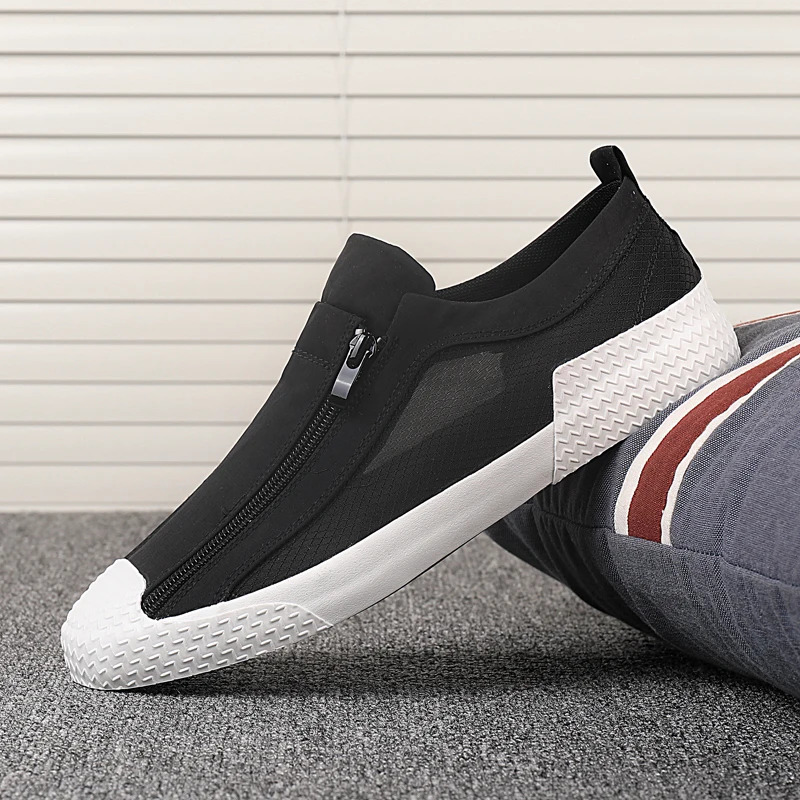 Mens Canvas Shoes Breathable Outdoor Casual Shoes Men Black Comfortable Slip-on Loafers Lazy Driving Shoes 2025 250708