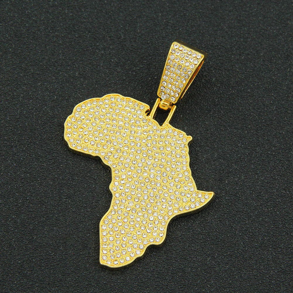 Luxury Jewelry Designer Jewelry Personalized Full Diamond Map Pendant Chain Necklace European And American Hip Hop Trendy Cool Choker Collarbone Chain