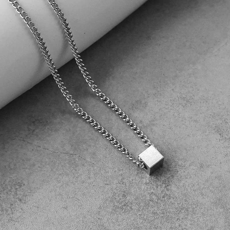 Stainss Steel Necklaces Geetric Square Cube Simplicity Sty Fashion Pendant Chain Necklace for Men Wen Jewelry Party W250712