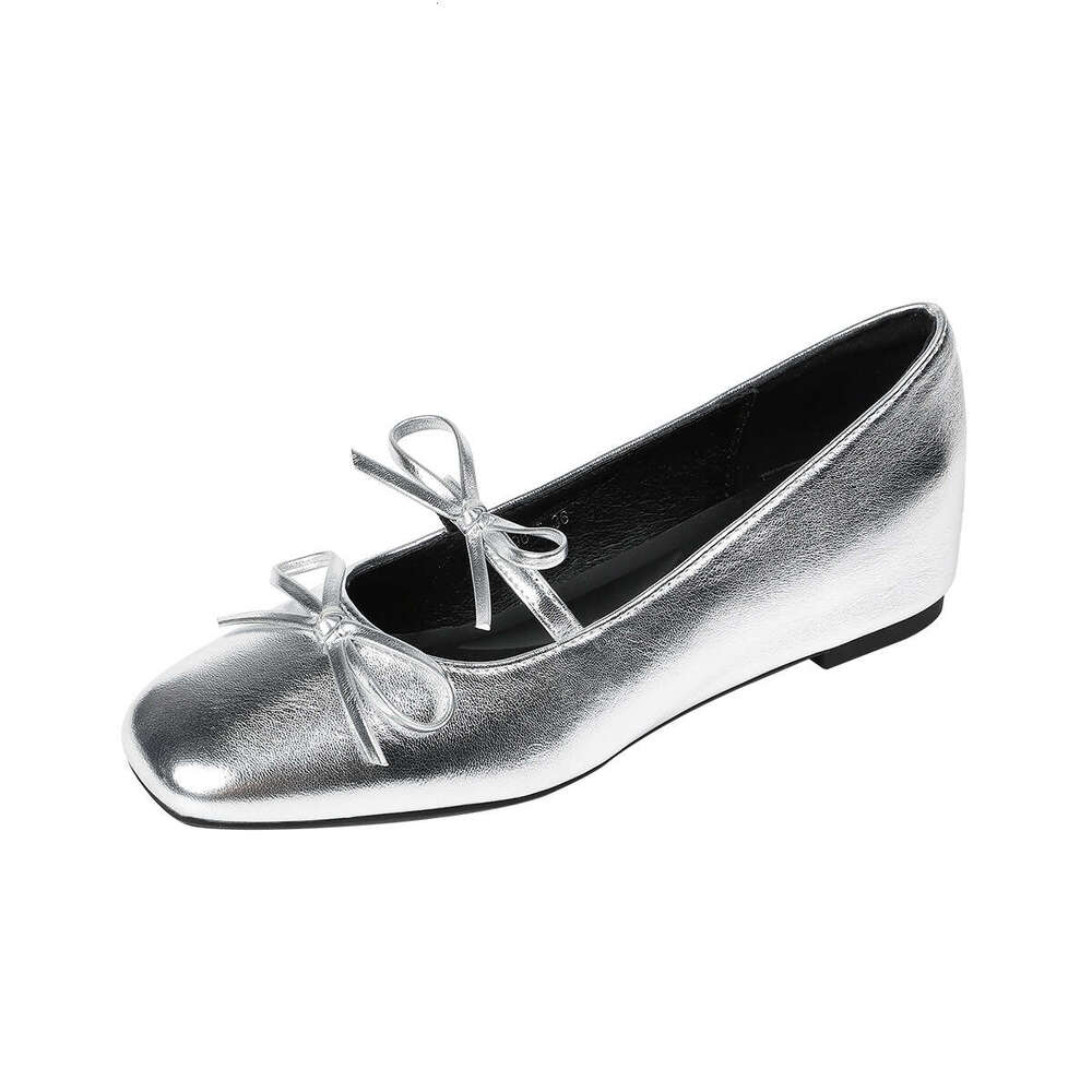 796-5 Silver Hidden Wedge for Women New Square Toe Shallow Mouth Bowknot French Mary Jane Fashion Shoes
