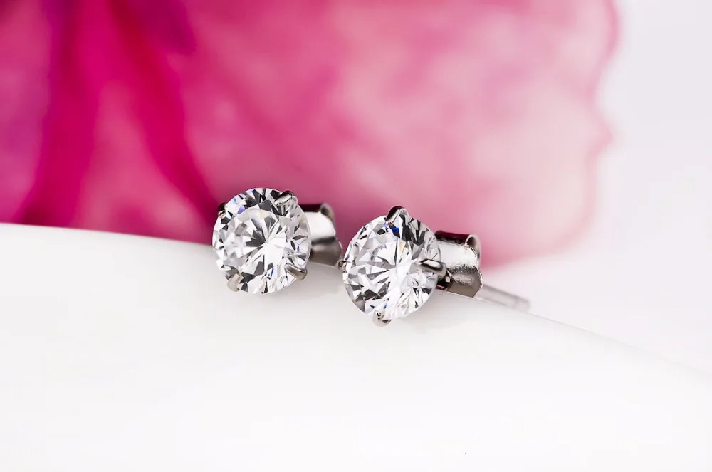 Crystal Zircon Real 925 Sterling Silver Earrings Channel Cubic Zirconia Silver Stud Earrings for Women Sterling Silver Jewelry 250708