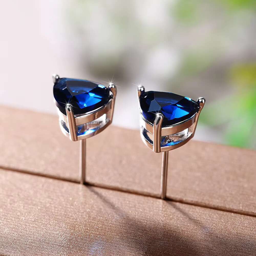 Newly Triangle Design White/Multi/Green/Blue Color Cubic Zirconia Earring for Women Silver Plated Wholesale Stud Earrings