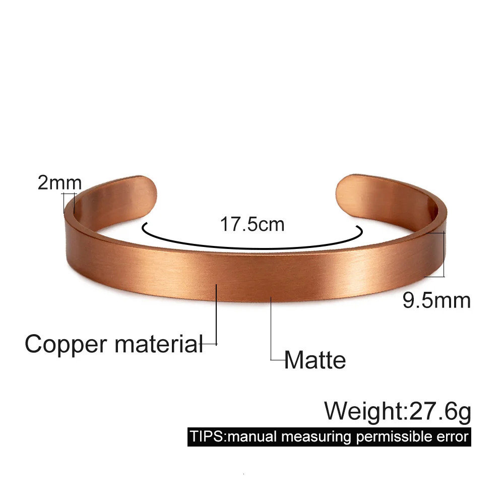 Vinterly Pure Copper Bracelets for Women Men Unisex 9.5mm Wide Adjustable Open Cuff Bangles Female Resizable Jewelry Metal Soft 250712