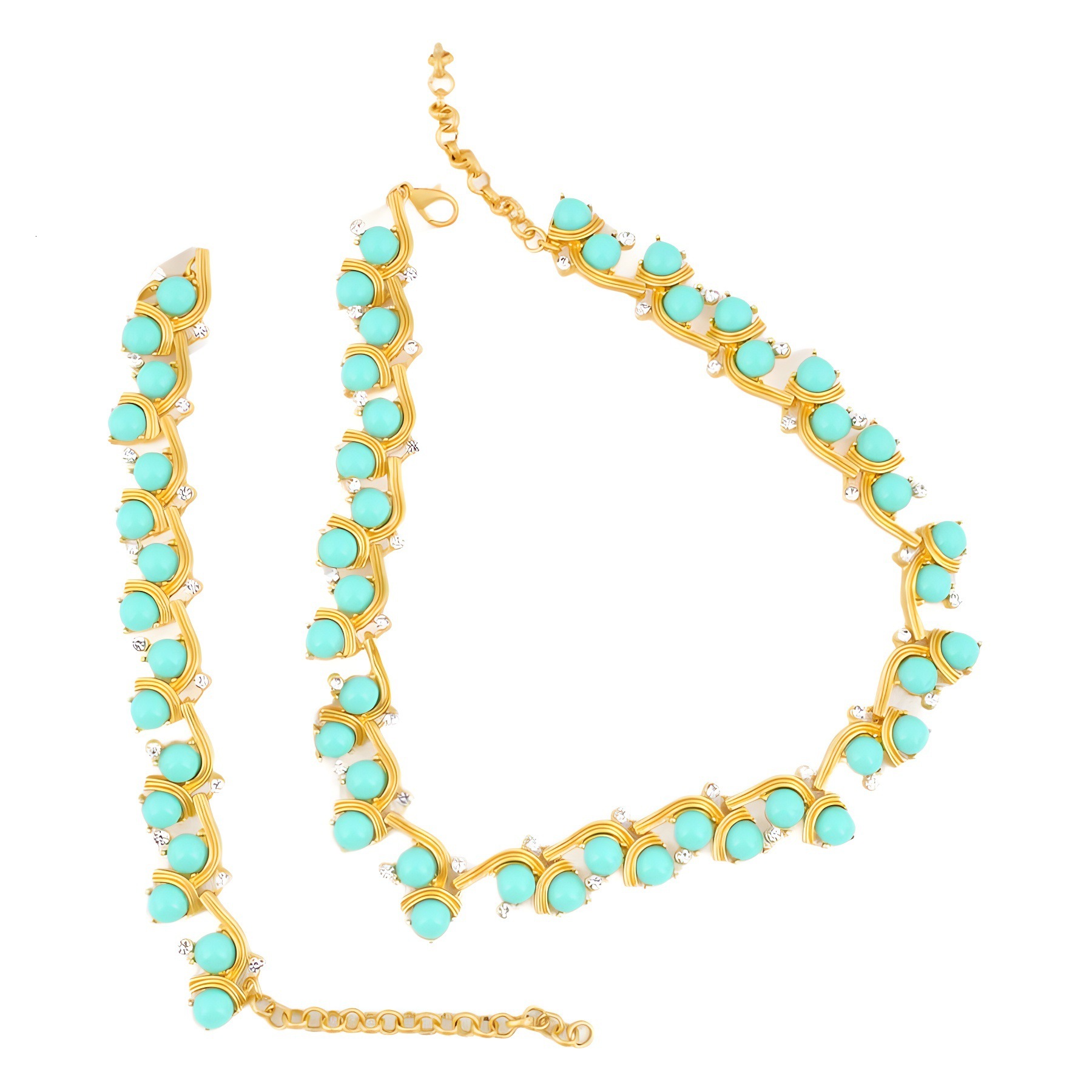 Luxury Jewelry Designer Jewelry Vintage Blue Flower Earrings Retro Effect Heavy Craft Necklace Blue Crystal Set Collarbone Chain For Women