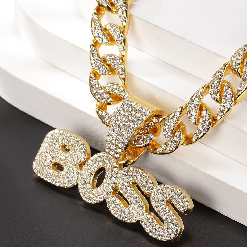 Luxury Jewelry Designer Jewelry European And American New Fashion BOSS English Letter Pendant Single Pendant Unisex Personality Hip Hop Full Diamond