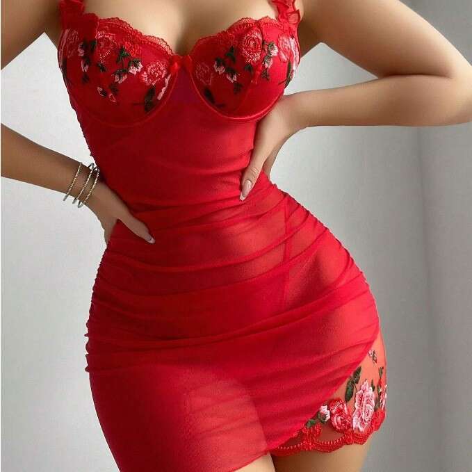 Sexy Lingerie Set Lace Lingerie Sexy Underwear Spring Sexy Sheer Nightdress New Strap Off Shoulder Slim Fit Bodycon Embossed Dress