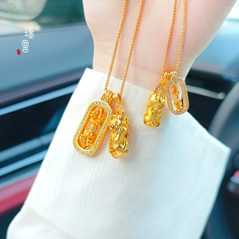 Luxury Jewelry Designer Jewelry Jinyan Wei Xue Same Style Copper K Gold Plated Necklace Pixiu Vajra Inlaid Diamond Pendant Layered Light Luxury Clavic