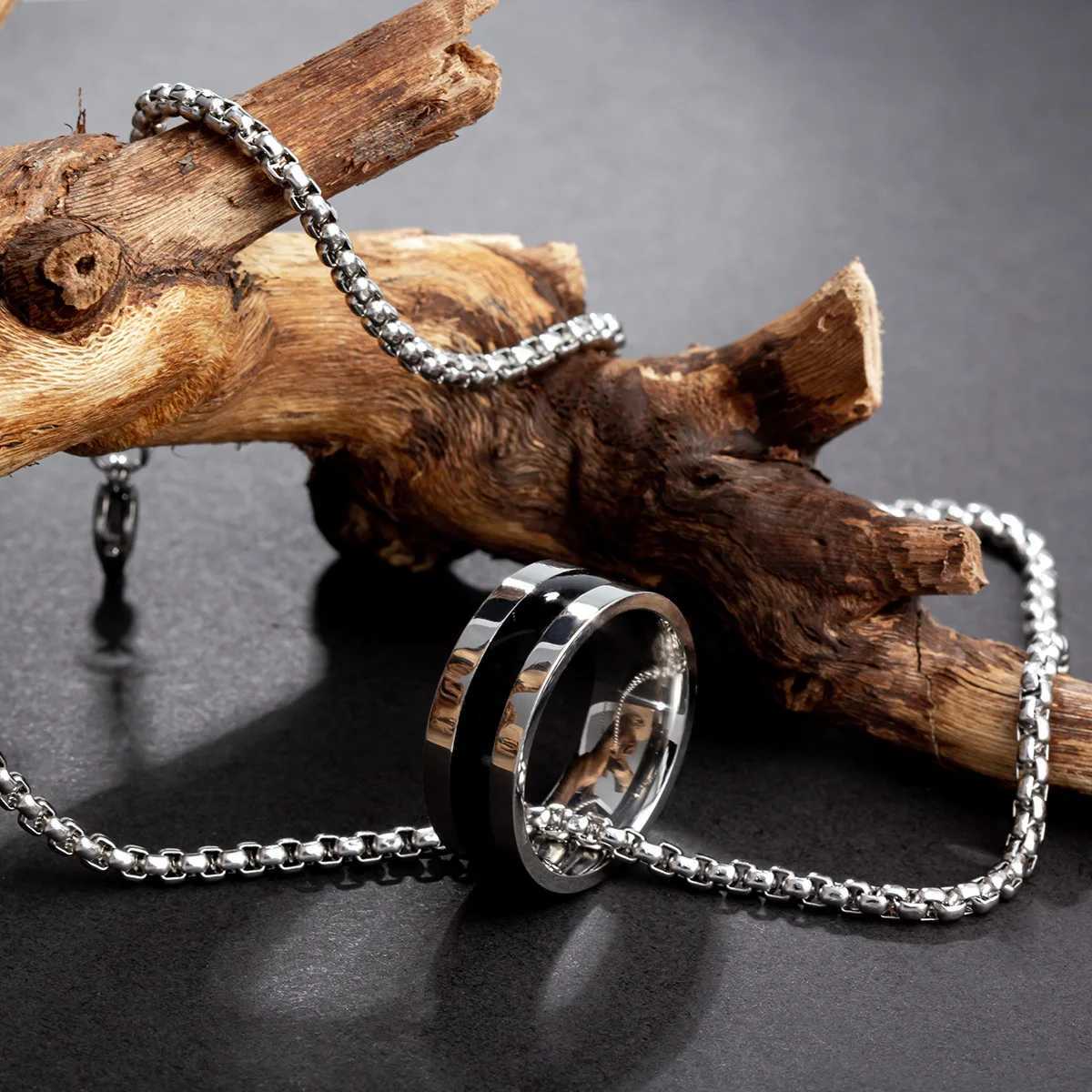 1pc Stainless Steel Rings Pendant Necklace Long Sweater Chain Punk Hip Hop Jewelry Accessories for Boys W250712