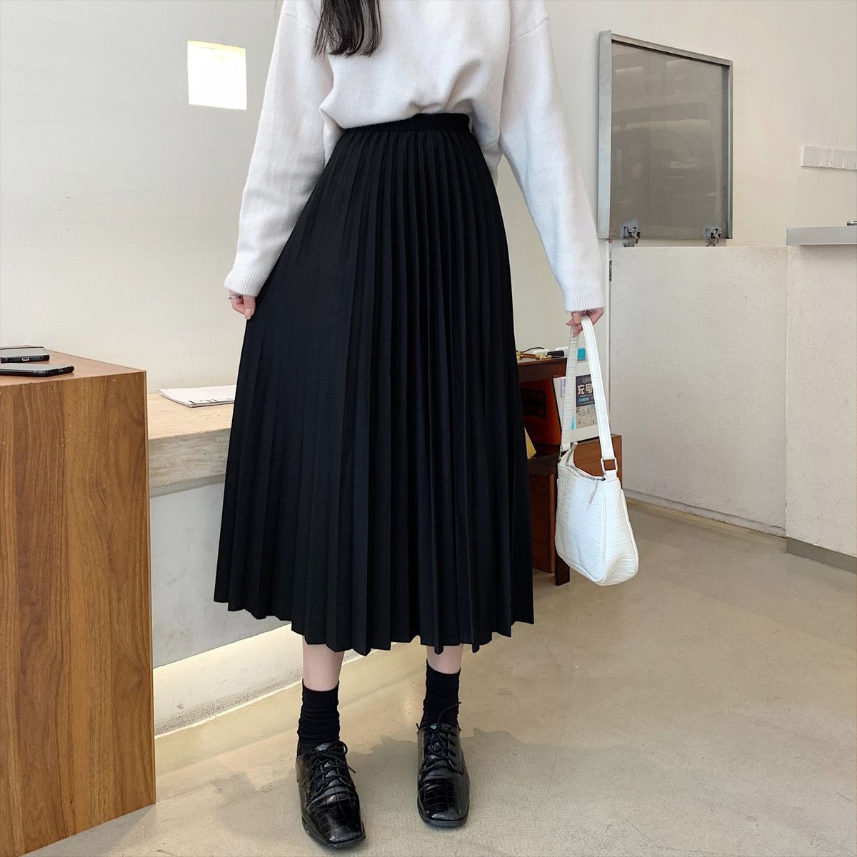 X4220 Women's high waist pleated skirt women's spring and autumn new Korean style slim medium and long