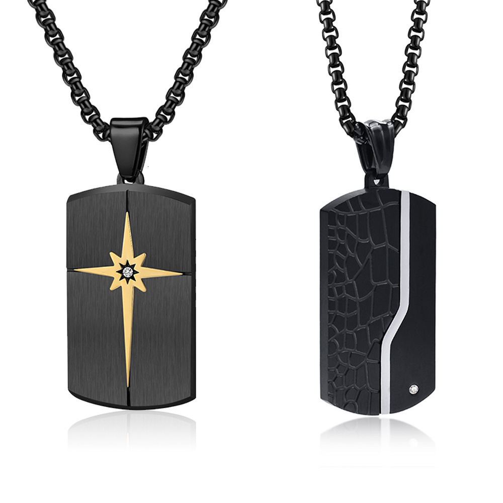 Luxury Jewelry Designer Jewelry Cross-border New Men's Fashion Stainless Steel Interlight Sand Black Pendant Retro Cracked Titanium Steel Non-fad