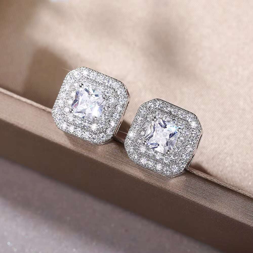 Simple Earrings Fashion Classic Womens square Zircon Copper Earrings Womens Daily Commute Accessory