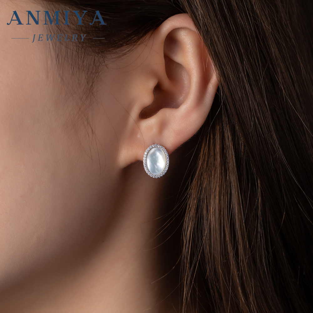 Fine Jewelry Earrings Vintage Classic 925 Silver Ellipsoid Fresh Water Pearls Stud Earrings