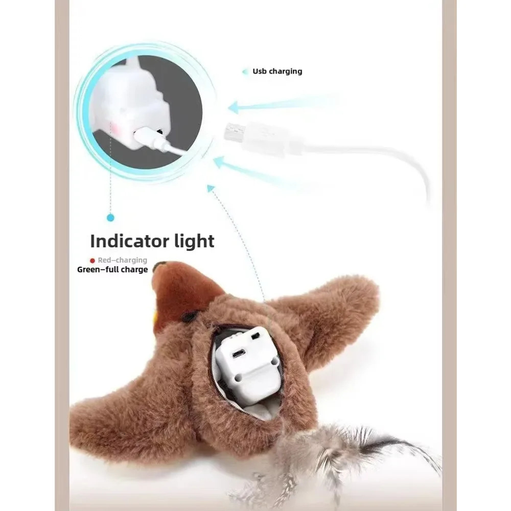 Interactive Cat Toys Rechargeable Electric Flapping Wings Bird Cat Toy Sound Chirping Bird Catnip Touch Activated Plush Toy 250708
