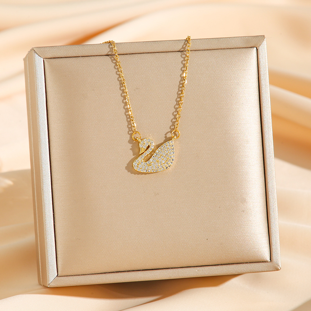Luxury Jewelry Designer Jewelry Classic Full Diamond Swan Necklace For Women, Light Luxury Zircon Inlaid Choker, Internet Celebrity Style, Elegant Ver