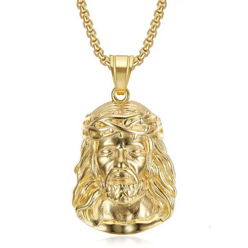 Stainless Steel Titanium Hip Hop God Jesus Human Head Luxury Gold Plated Pendant Necklace Chains for Men Women Jewelry W250712