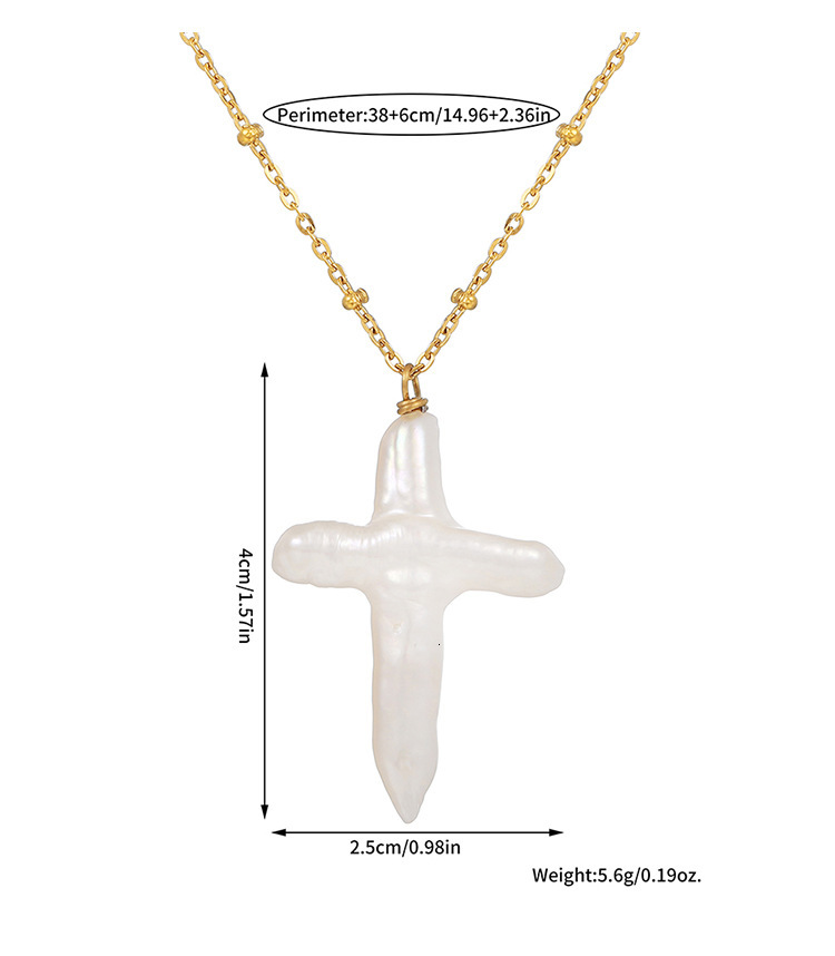 Luxury Jewelry Designer Jewelry Baroque Cross Pearl Pendant Titanium Steel Non-fading Collarbone Chain Layered Necklace Ins Hot Item Cross-border Supp